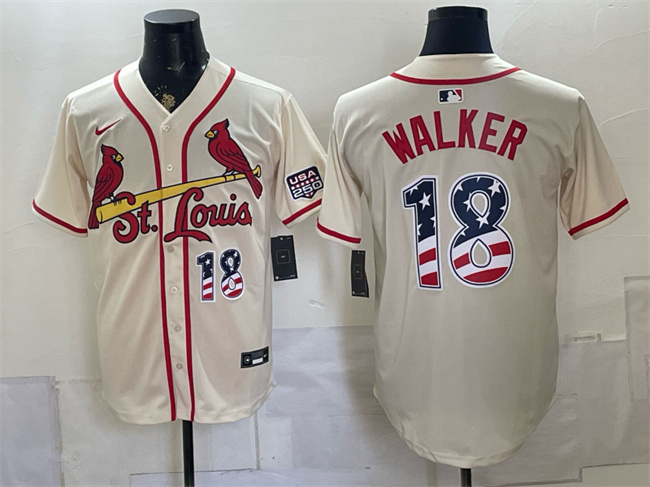 Men's St. Louis Cardinals #18 Jordan Walker Cream USA 250 Fourth of July Stitched Baseball Jersey Men's St. Louis Cardinals #18 Jordan Walker Cream USA 250 Fourth of July Stitched Baseball Jersey
